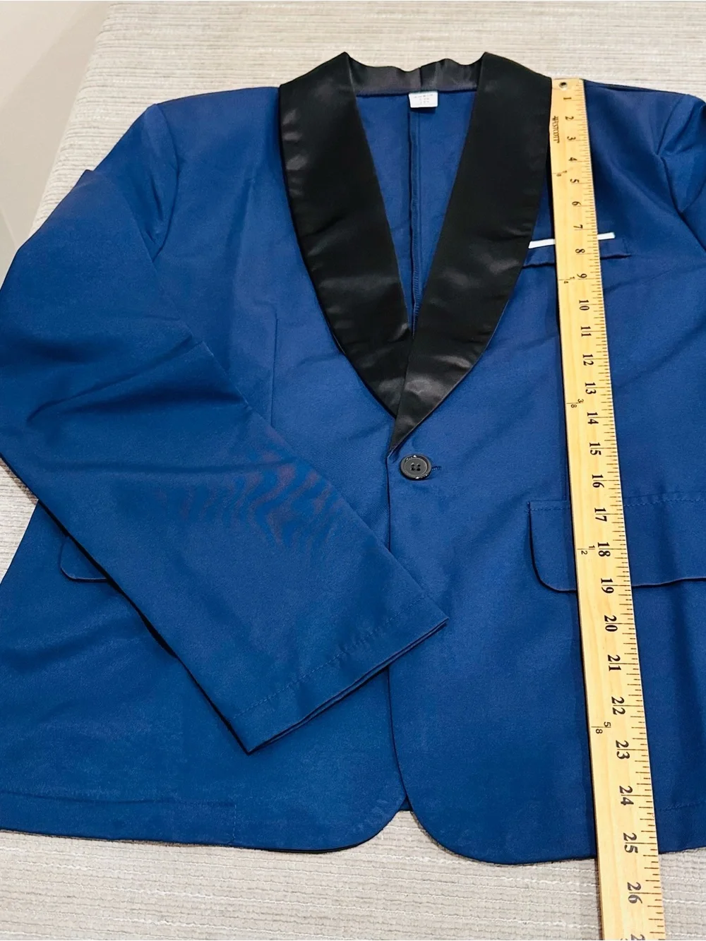 SHEIN Boys 2-Piece Tuxedo Suit Indigo Blue Black Shawl Lapel Size 15 Y